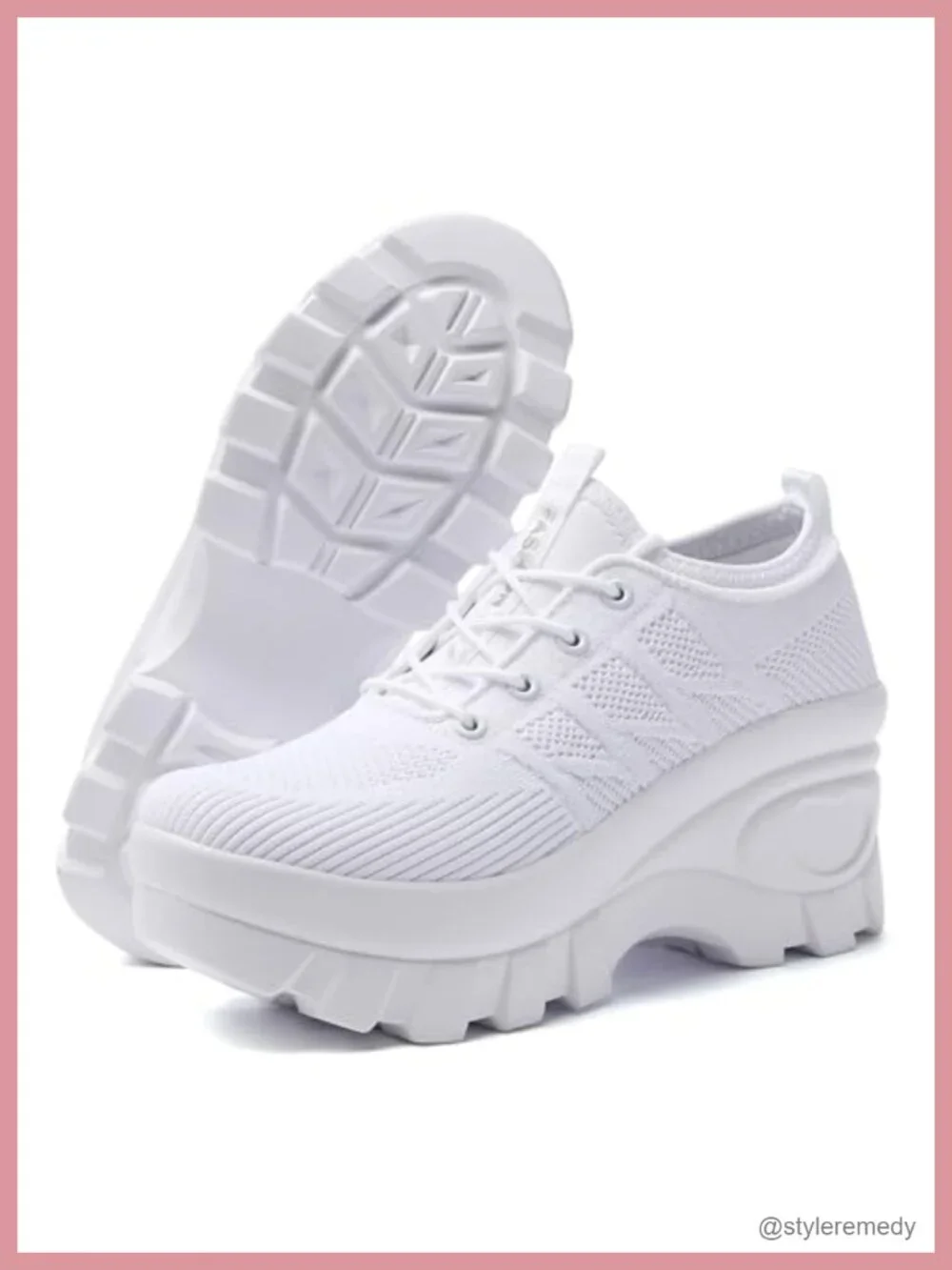 Women's Chunky Platform Orthopedic Wedge Walking Shoes Knitted Breathable Lace